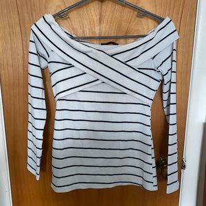 off the shoulder striped sweater